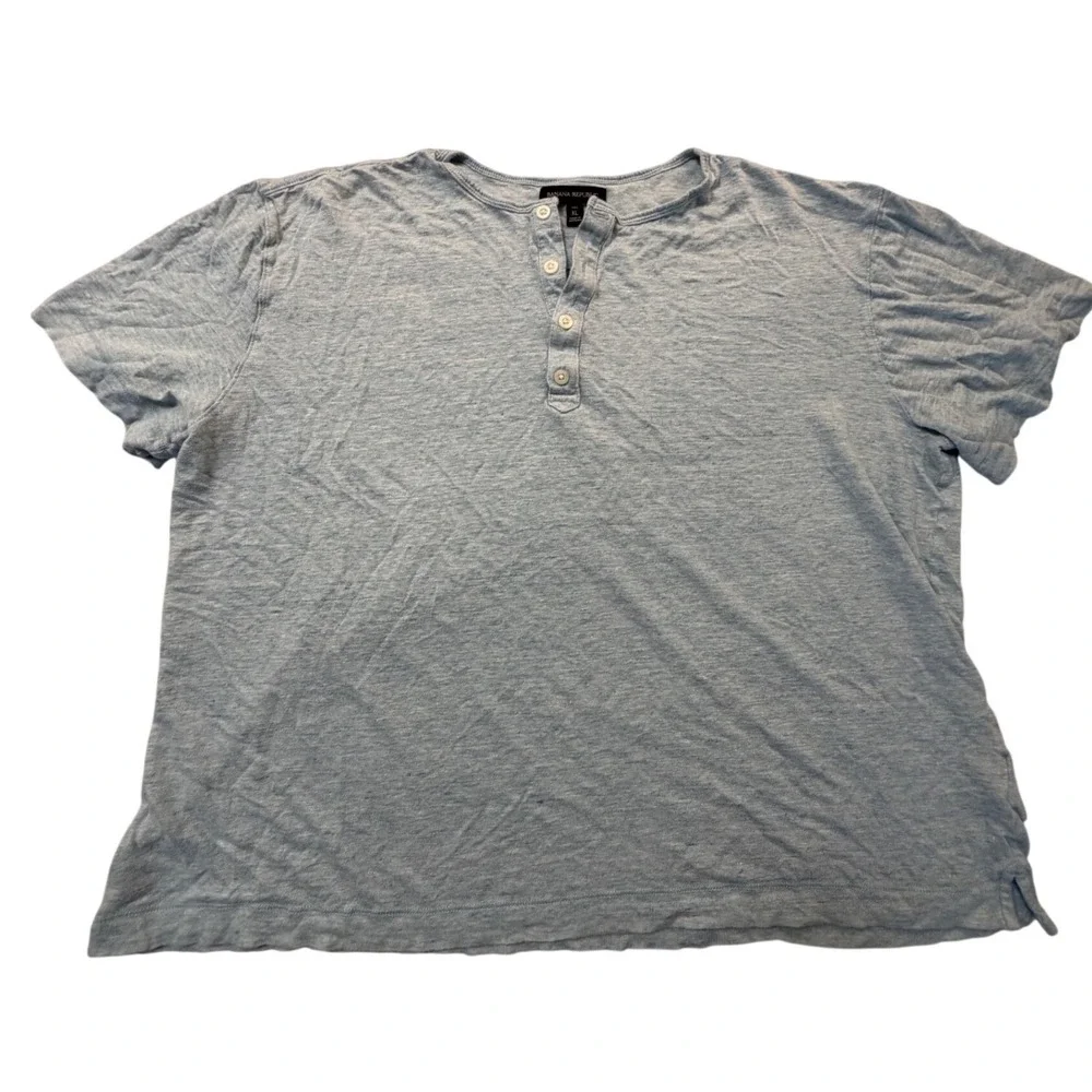 Banana Republic Mens XL Tall Blue 100% Linen Short Sleeve Henley Shirt